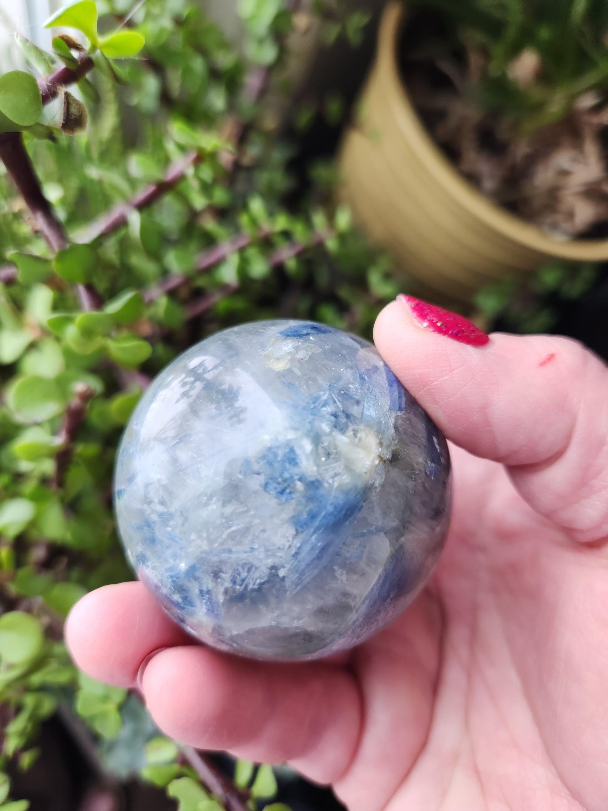 Blue Kyanite with Quartz Sphere with Black Tourmaline Inclusions