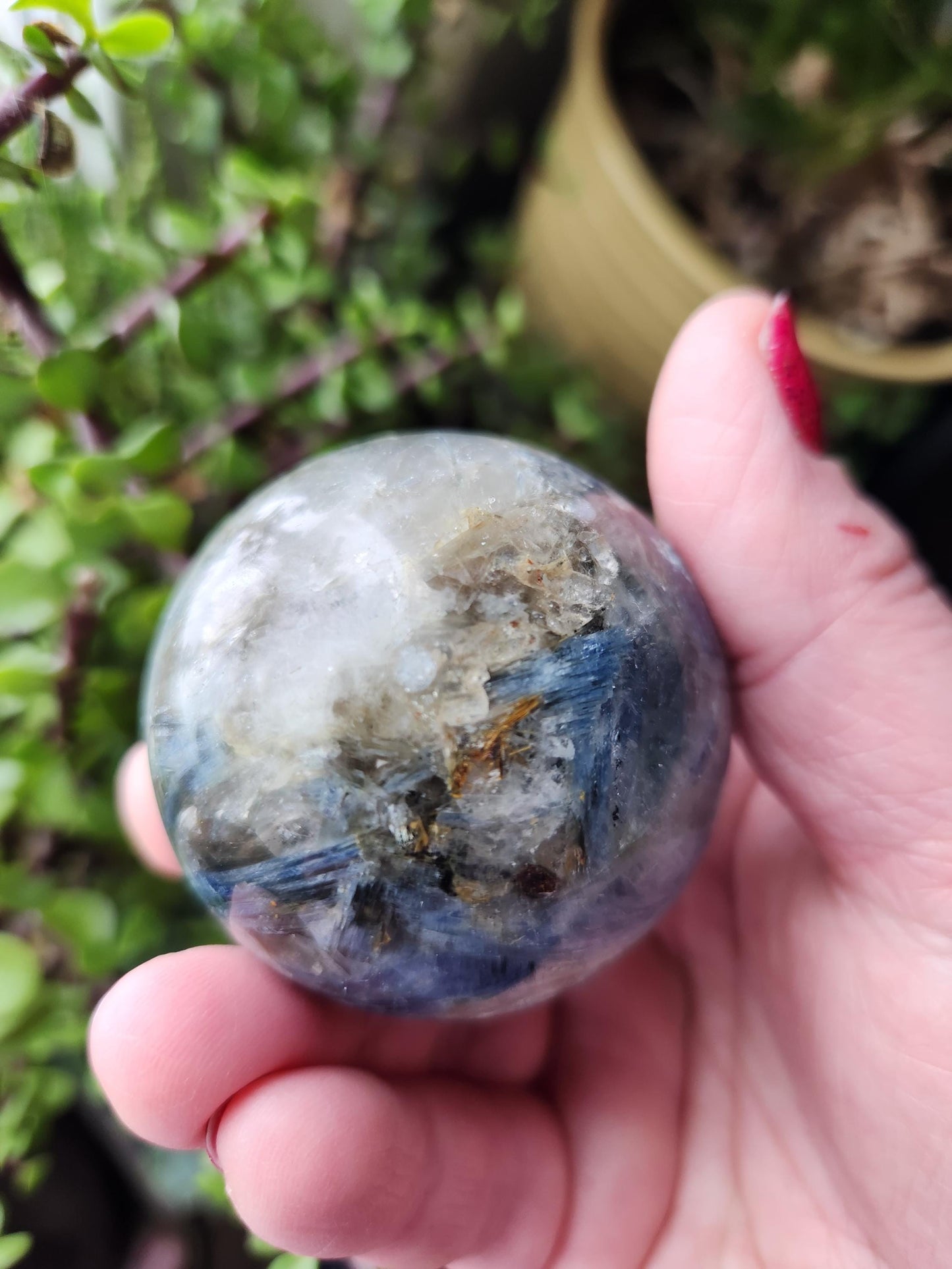 Blue Kyanite with Quartz Sphere with Black Tourmaline Inclusions