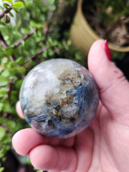 Blue Kyanite with Quartz Sphere with Black Tourmaline Inclusions