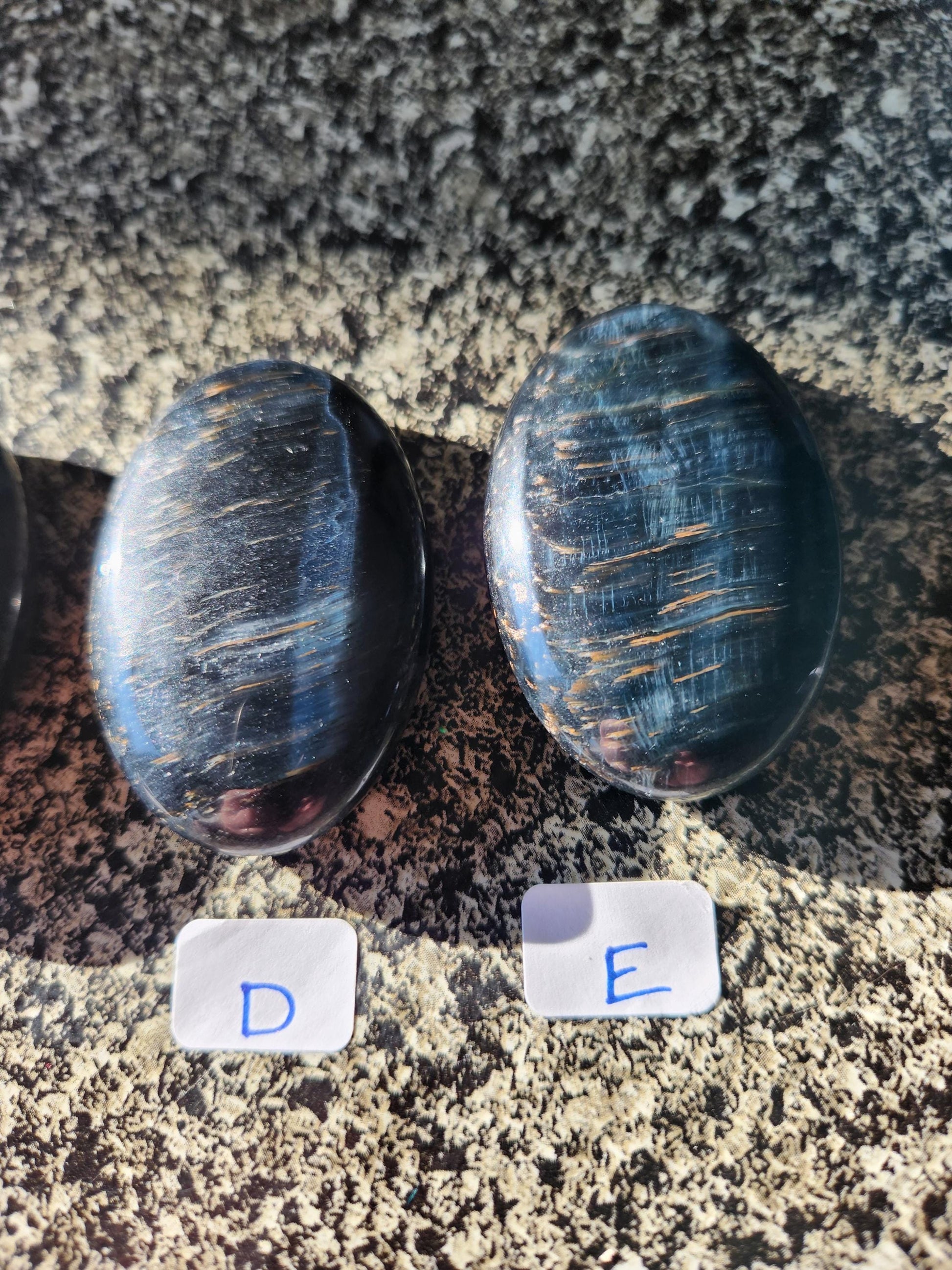 Beautiful Carved Blue Tiger Eye Palms, All Natural Crystal, High Polish, One