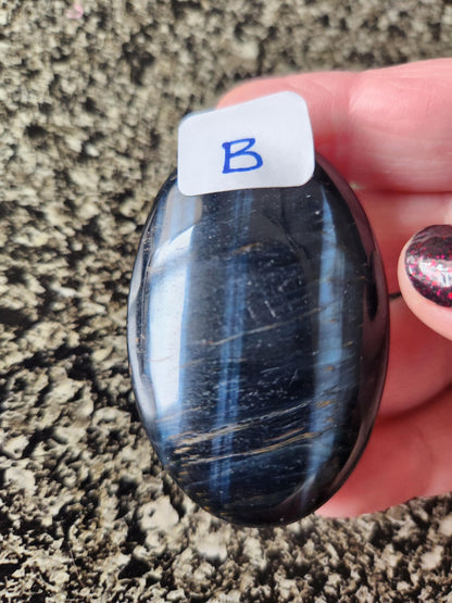 Beautiful Carved Blue Tiger Eye Palms, All Natural Crystal, High Polish, One