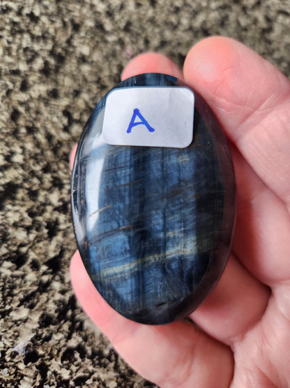 Beautiful Carved Blue Tiger Eye Palms, All Natural Crystal, High Polish, One