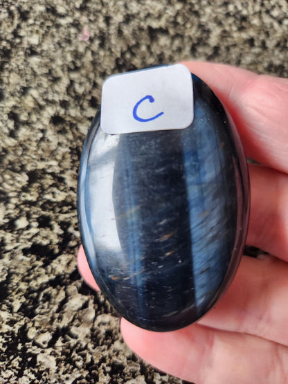 Beautiful Carved Blue Tiger Eye Palms, All Natural Crystal, High Polish, One