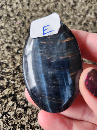Beautiful Carved Blue Tiger Eye Palms, All Natural Crystal, High Polish, One