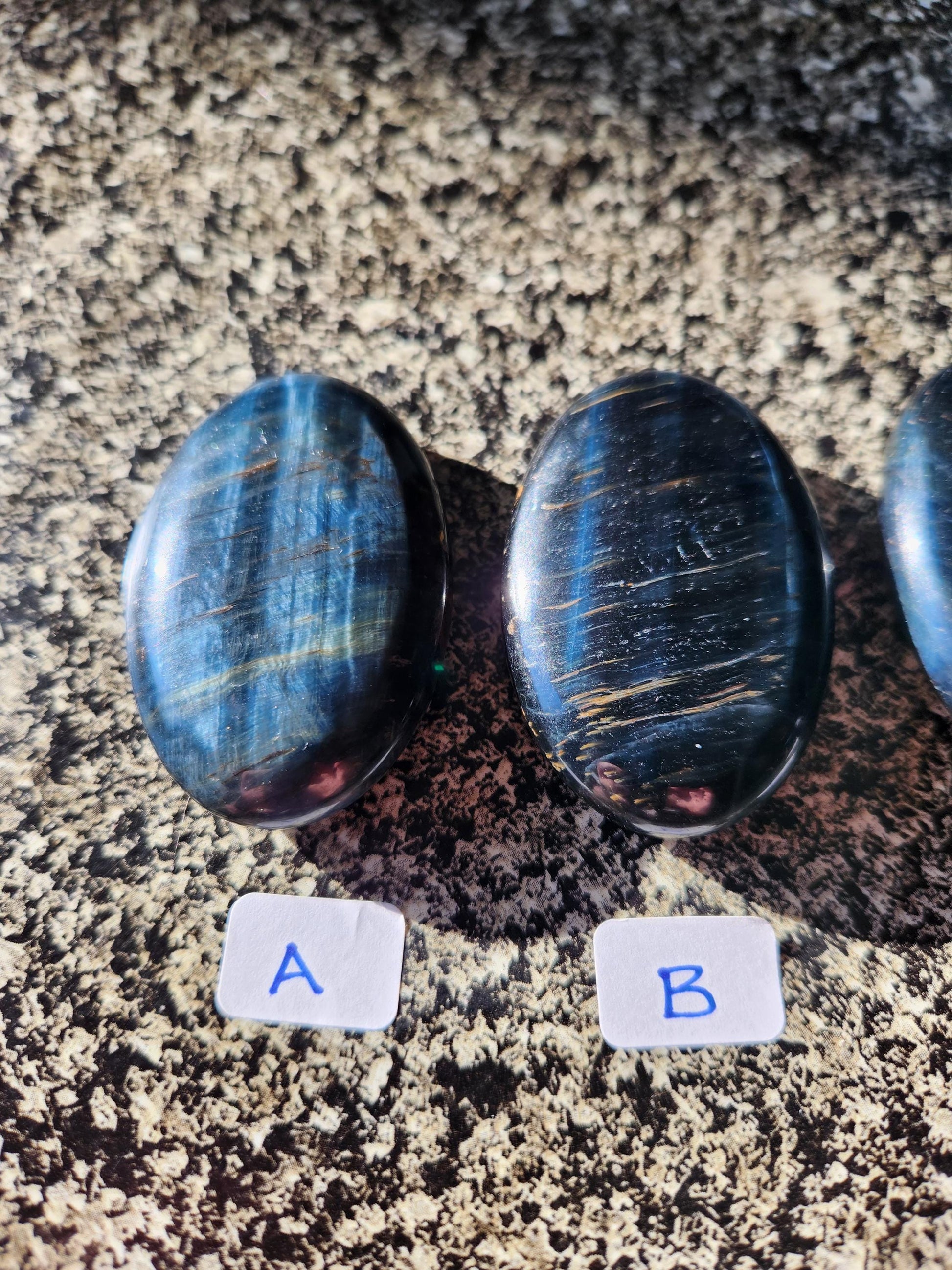 Beautiful Carved Blue Tiger Eye Palms, All Natural Crystal, High Polish, One