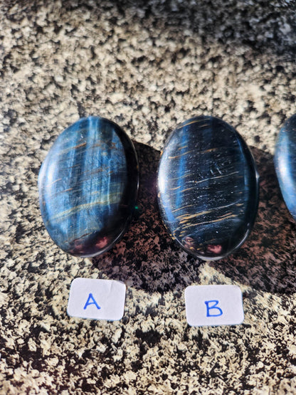 Beautiful Carved Blue Tiger Eye Palms, All Natural Crystal, High Polish, One