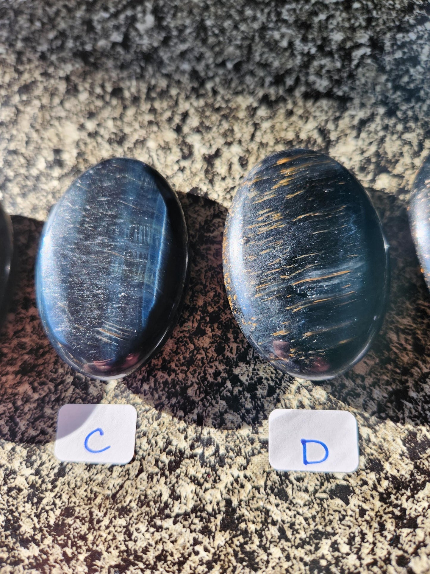Beautiful Carved Blue Tiger Eye Palms, All Natural Crystal, High Polish, One