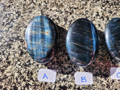 Beautiful Carved Blue Tiger Eye Palms, All Natural Crystal, High Polish, One