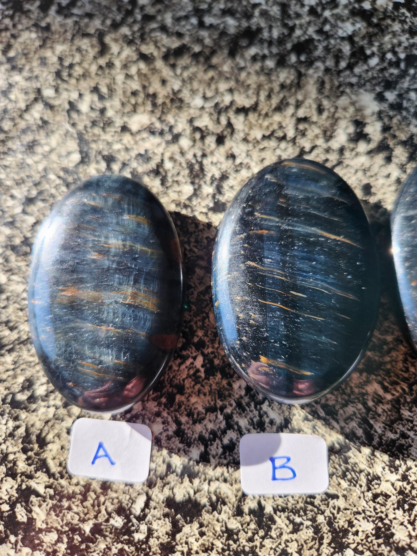 Beautiful Carved Blue Tiger Eye Palms, All Natural Crystal, High Polish, One