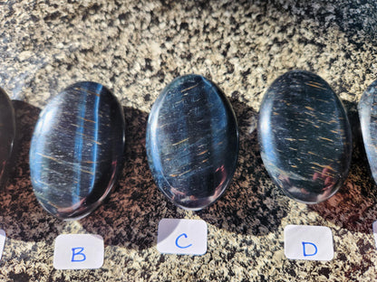 Beautiful Carved Blue Tiger Eye Palms, All Natural Crystal, High Polish, One