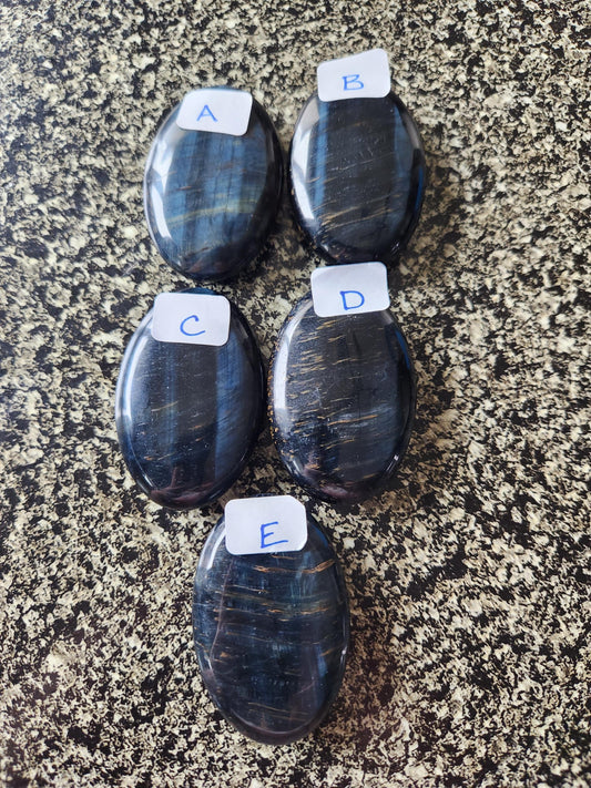 Beautiful Carved Blue Tiger Eye Palms, All Natural Crystal, High Polish, One