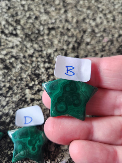 AAA Malachite Crystal Small Star, High Polish Pocket Stone, One