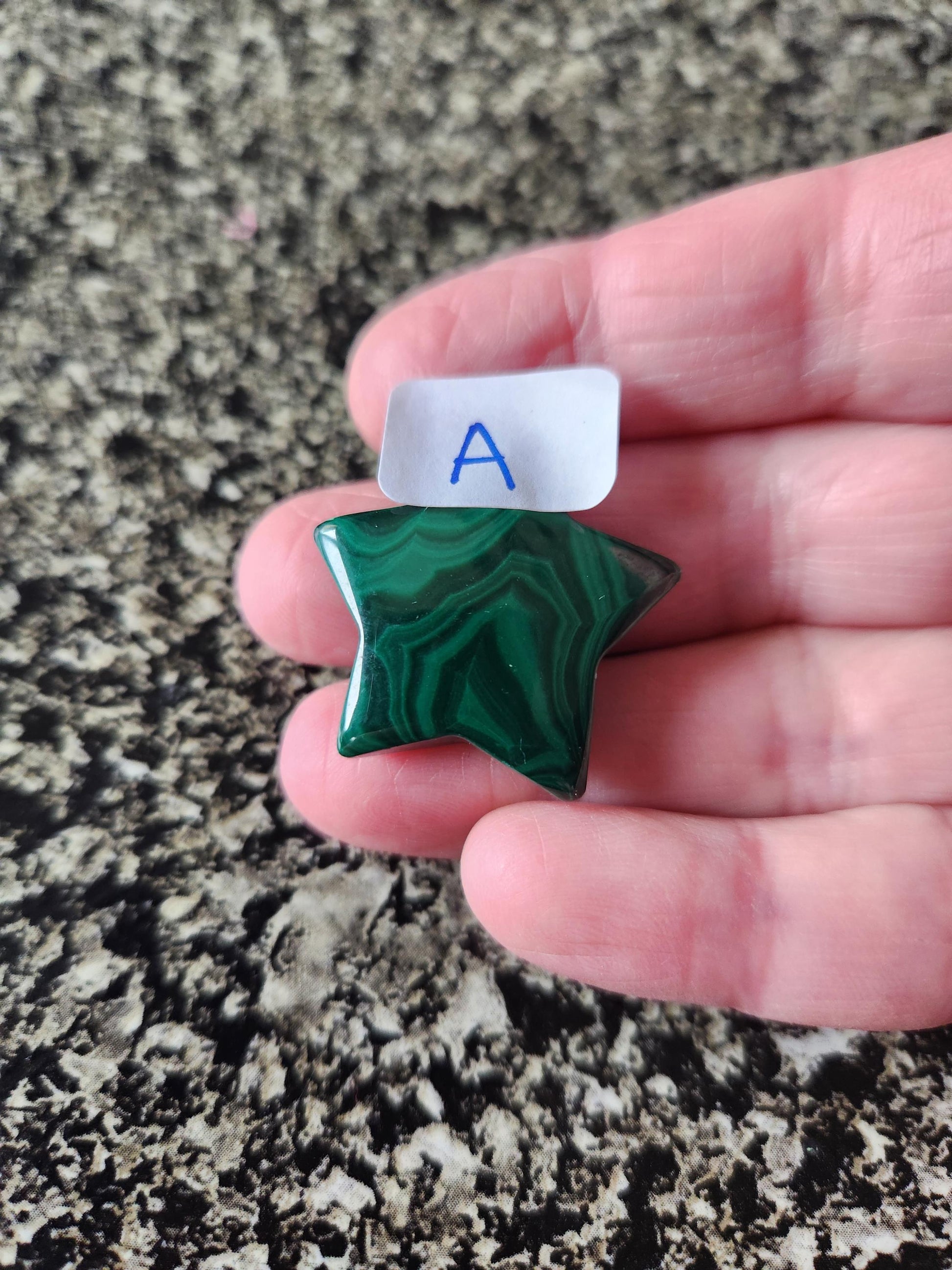 AAA Malachite Crystal Small Star, High Polish Pocket Stone, One