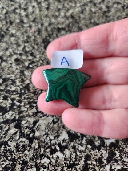 AAA Malachite Crystal Small Star, High Polish Pocket Stone, One