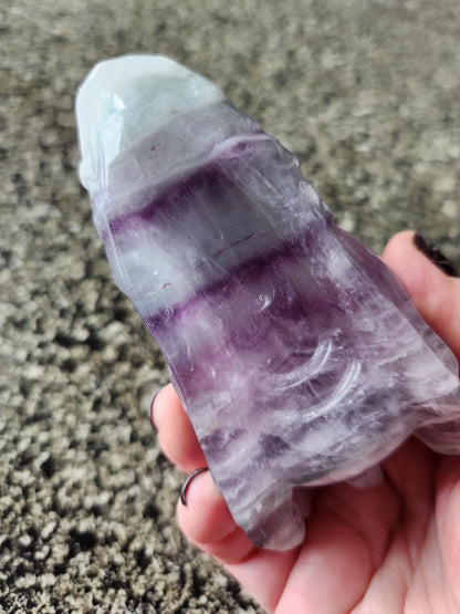 Natural Purple and Green Fluorite Crystal Carved Dragon Head, DnD