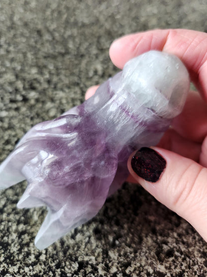 Natural Purple and Green Fluorite Crystal Carved Dragon Head, DnD