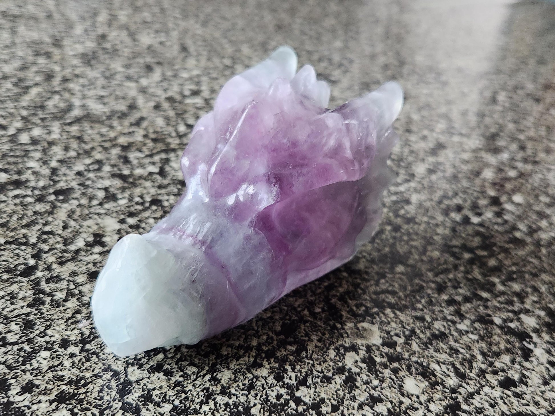 Natural Purple and Green Fluorite Crystal Carved Dragon Head, DnD
