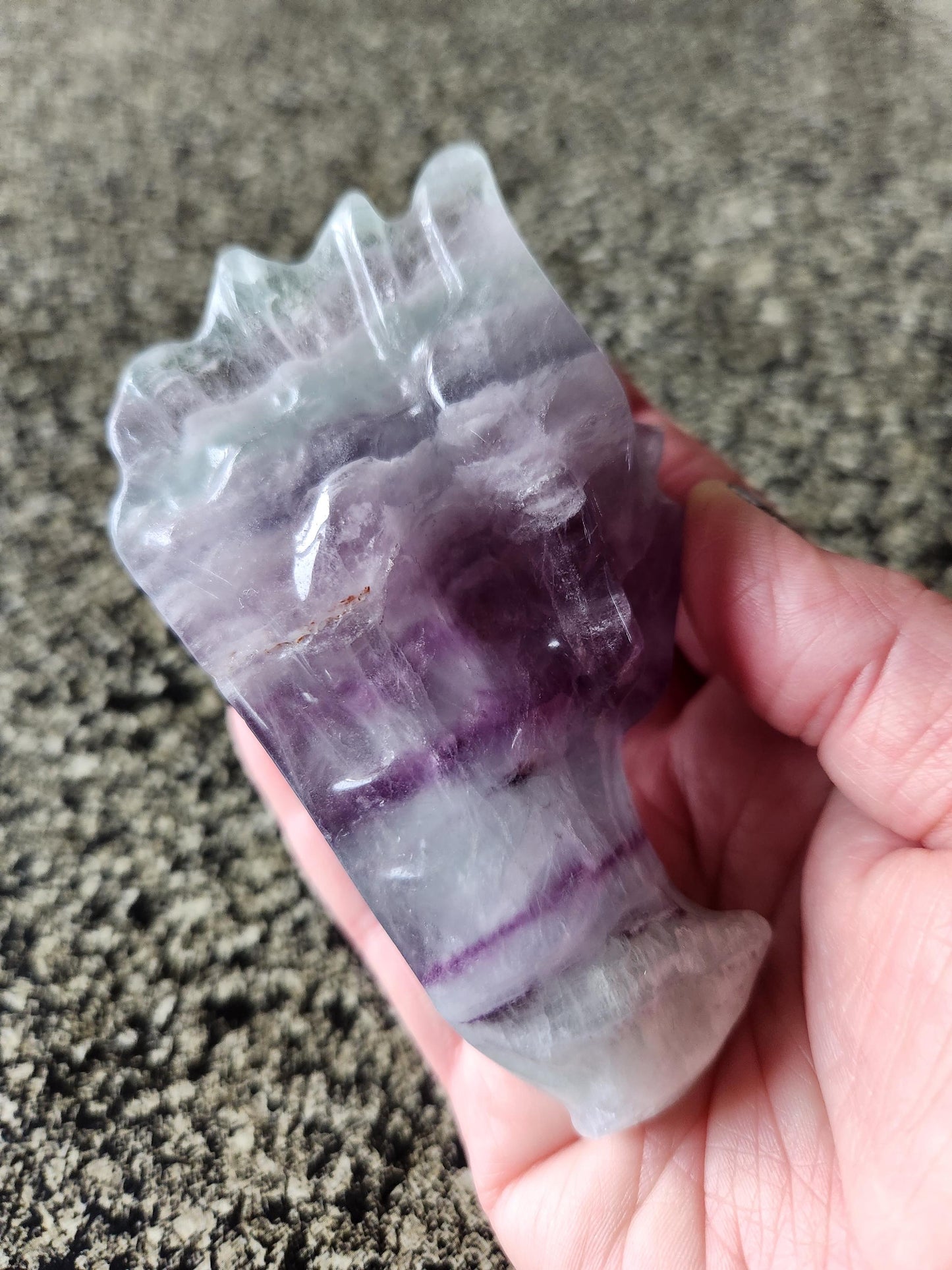 Natural Purple and Green Fluorite Crystal Carved Dragon Head, DnD