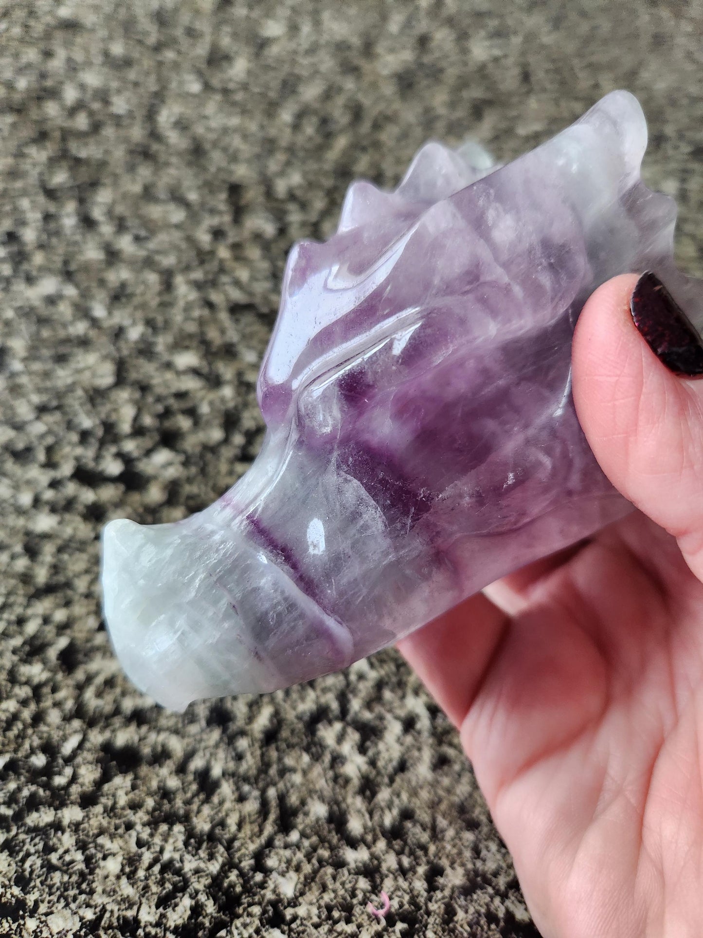 Natural Purple and Green Fluorite Crystal Carved Dragon Head, DnD
