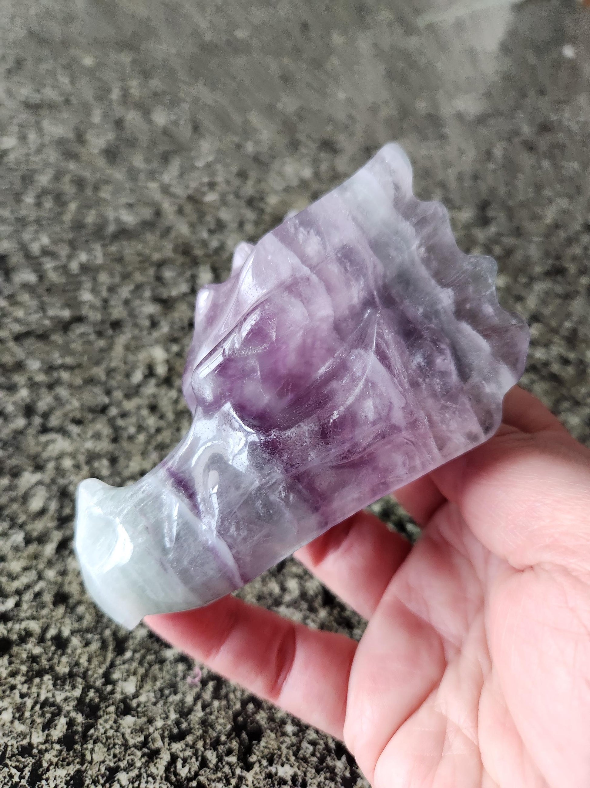 Natural Purple and Green Fluorite Crystal Carved Dragon Head, DnD