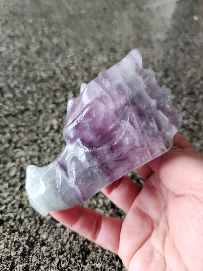 Natural Purple and Green Fluorite Crystal Carved Dragon Head, DnD