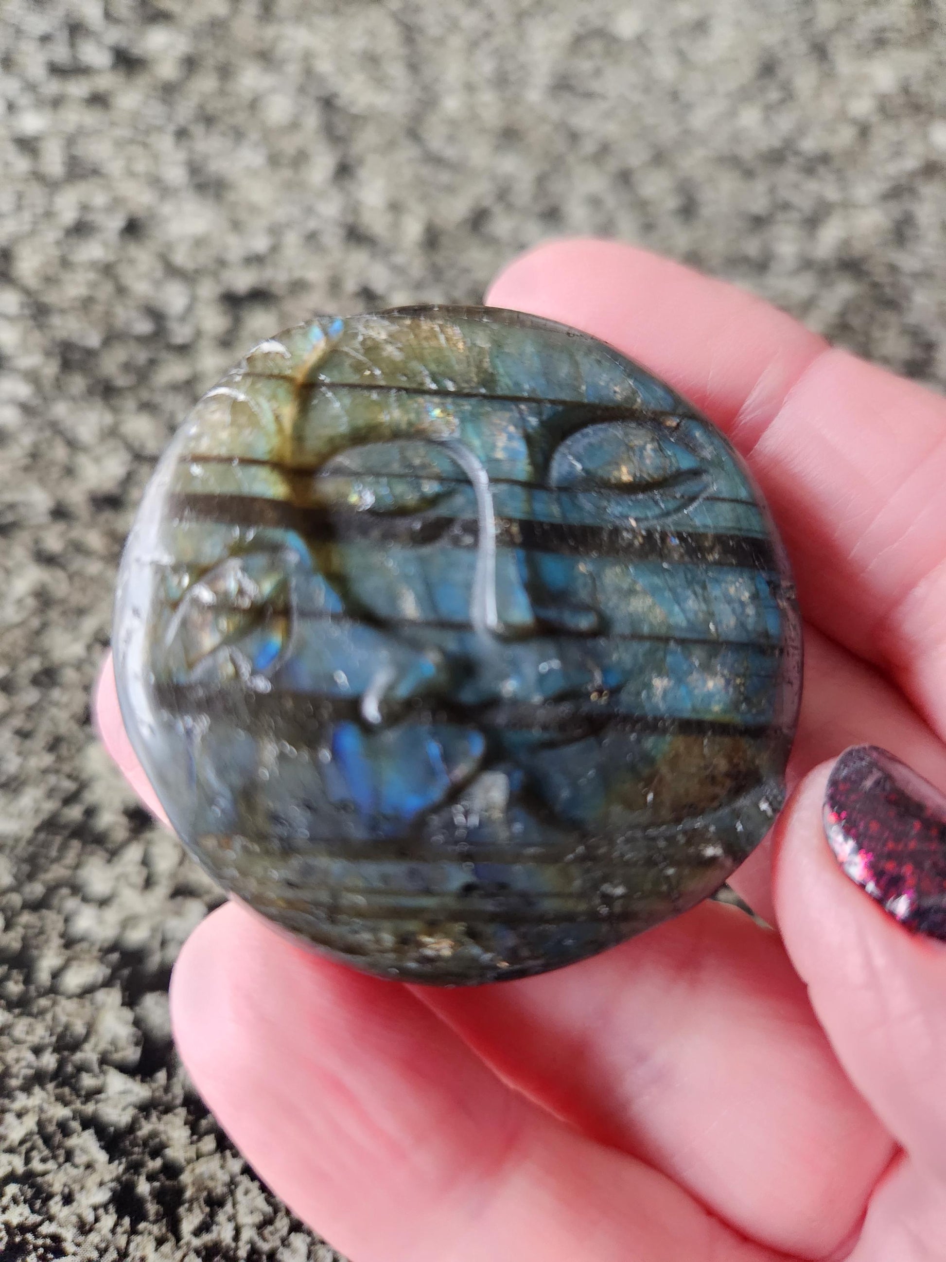 Unique Sun Moon Labradorite Coin Crystal Stone with flash and tiger lines