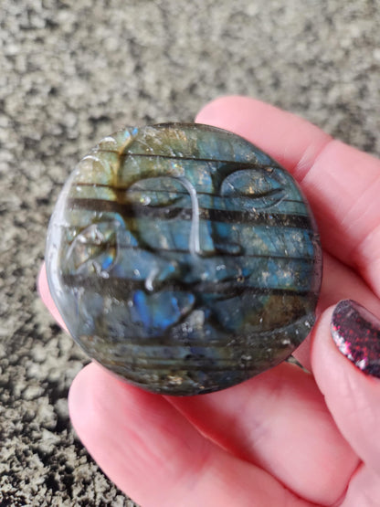Unique Sun Moon Labradorite Coin Crystal Stone with flash and tiger lines