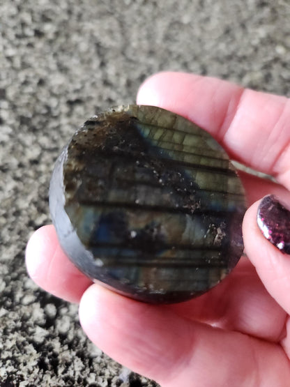 Unique Sun Moon Labradorite Coin Crystal Stone with flash and tiger lines