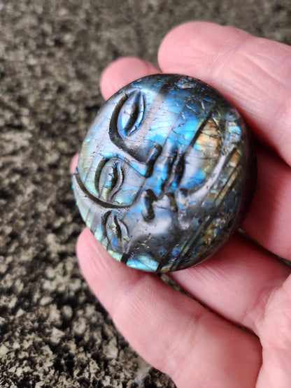Unique Sun Moon Labradorite Coin Crystal Stone with flash and tiger lines