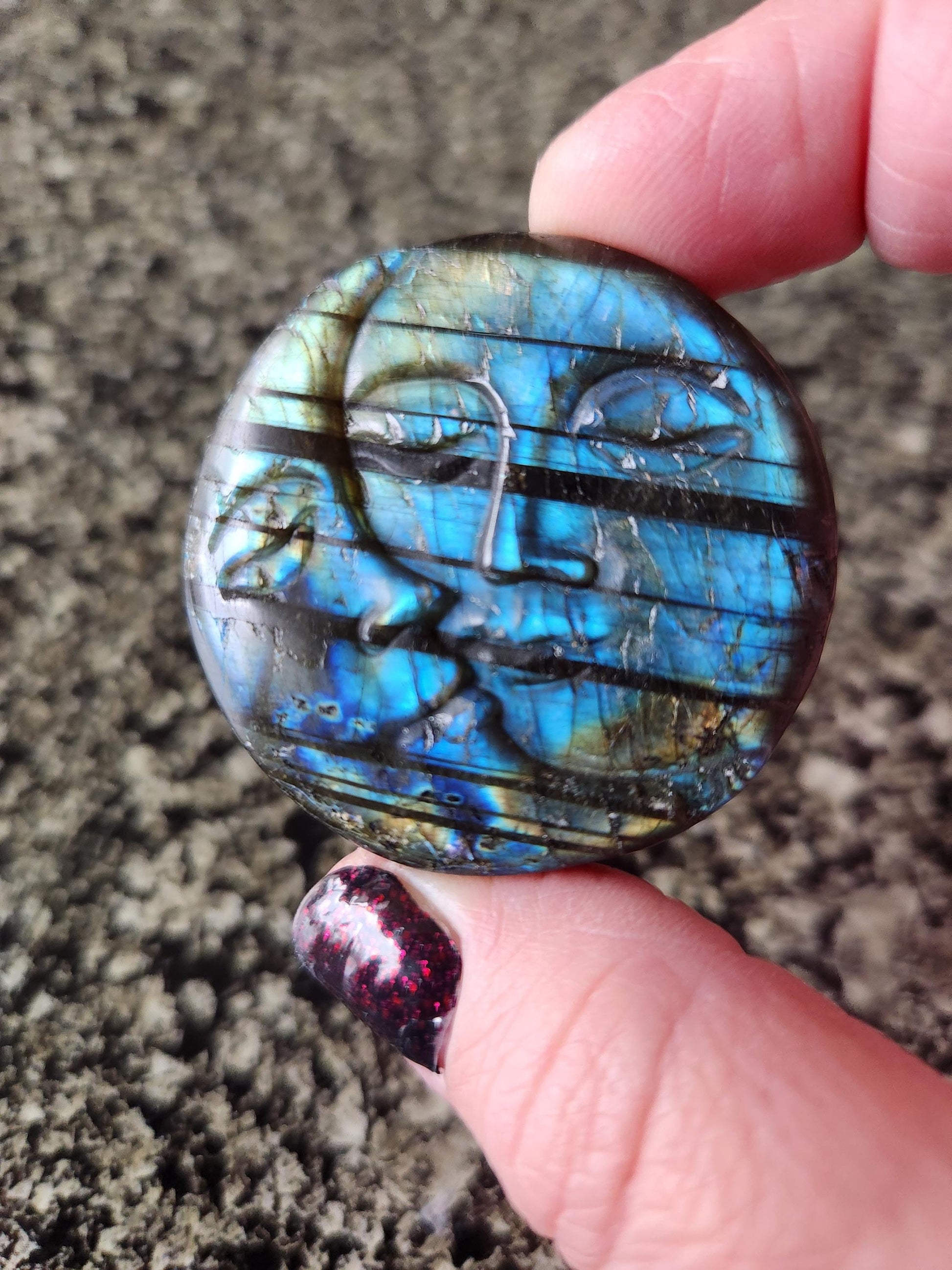 Unique Sun Moon Labradorite Coin Crystal Stone with flash and tiger lines