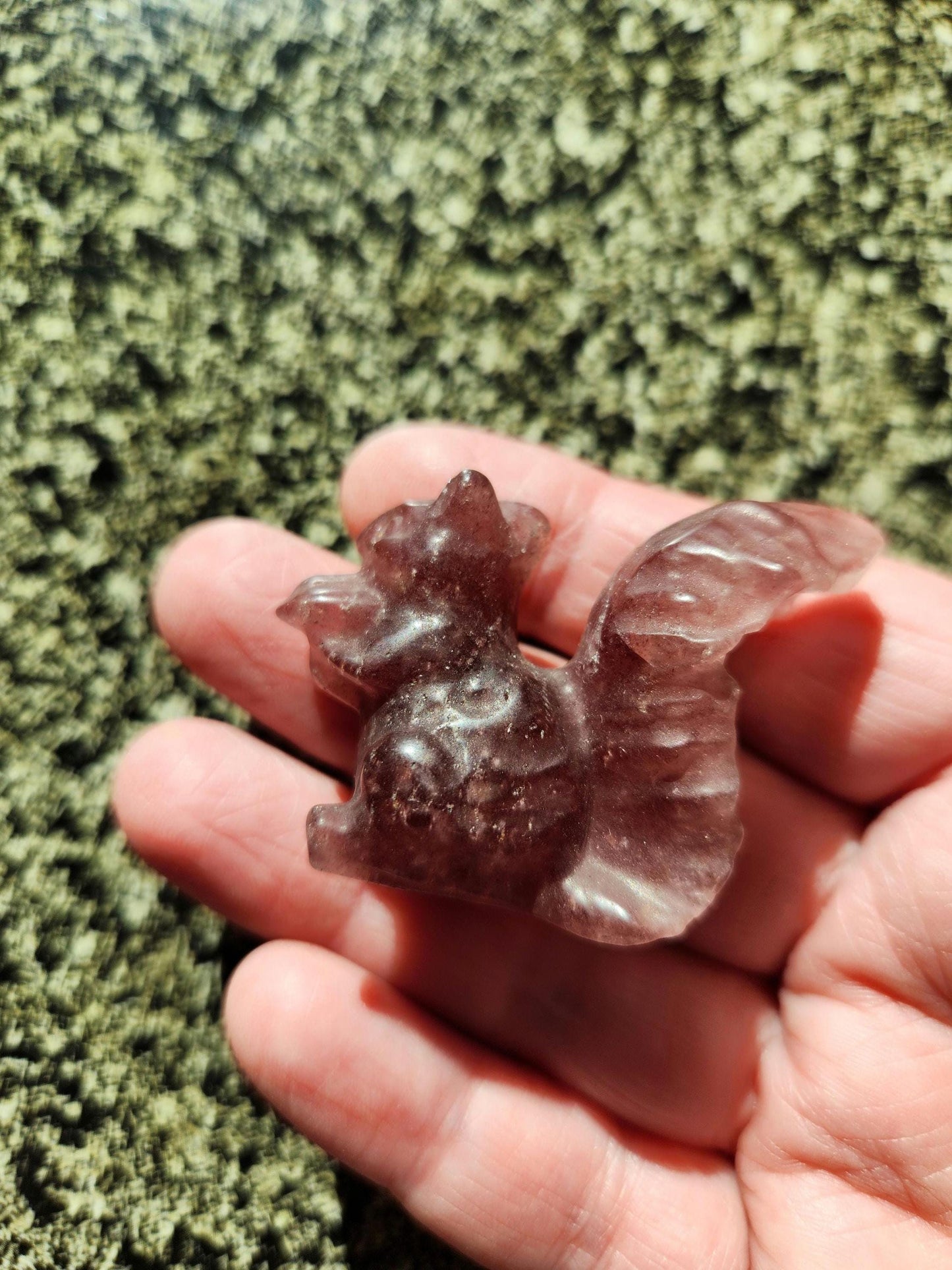 Strawberry Quartz Carved Squirrel: Natural Crystal Figurine