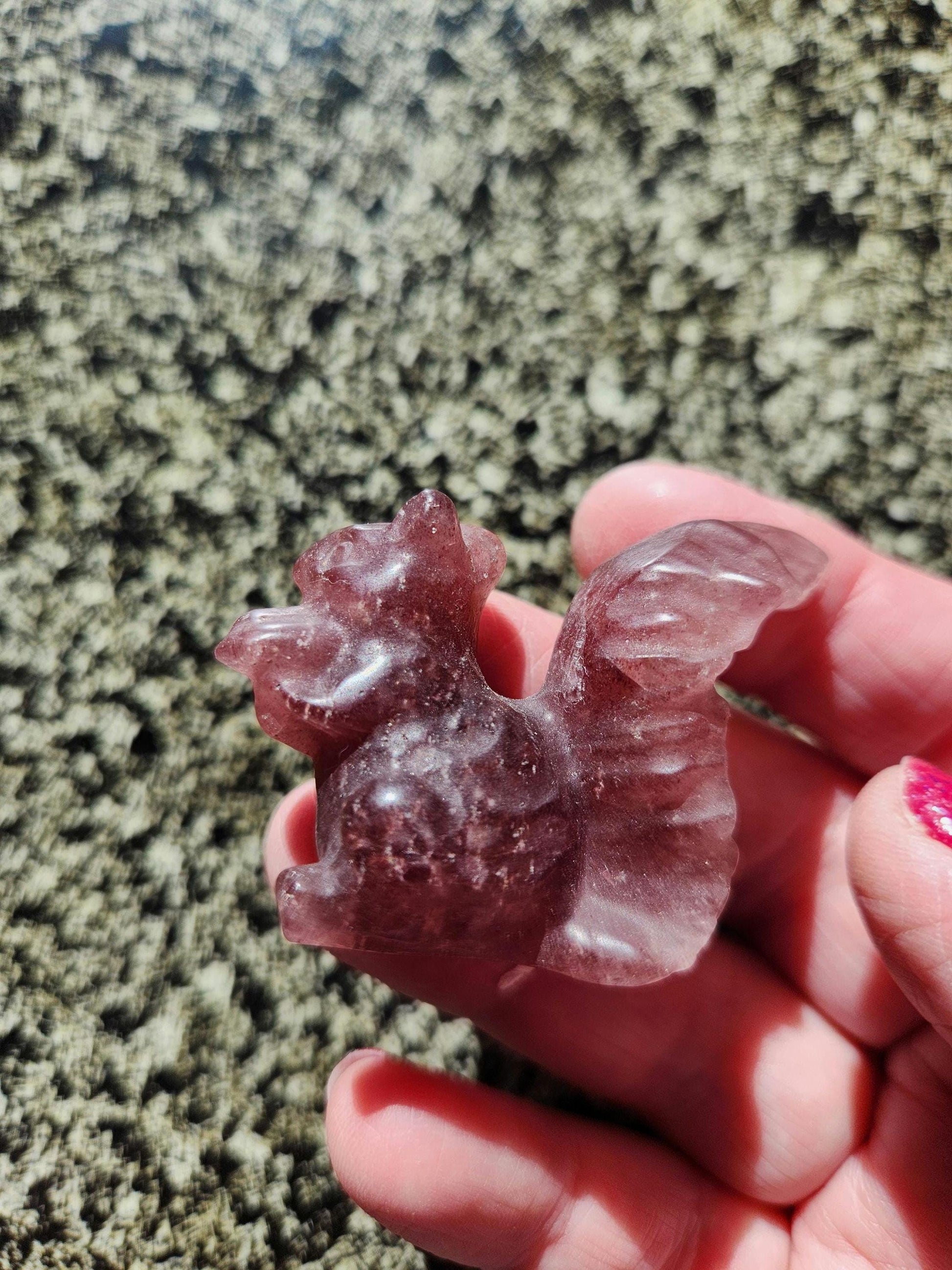 Strawberry Quartz Carved Squirrel: Natural Crystal Figurine