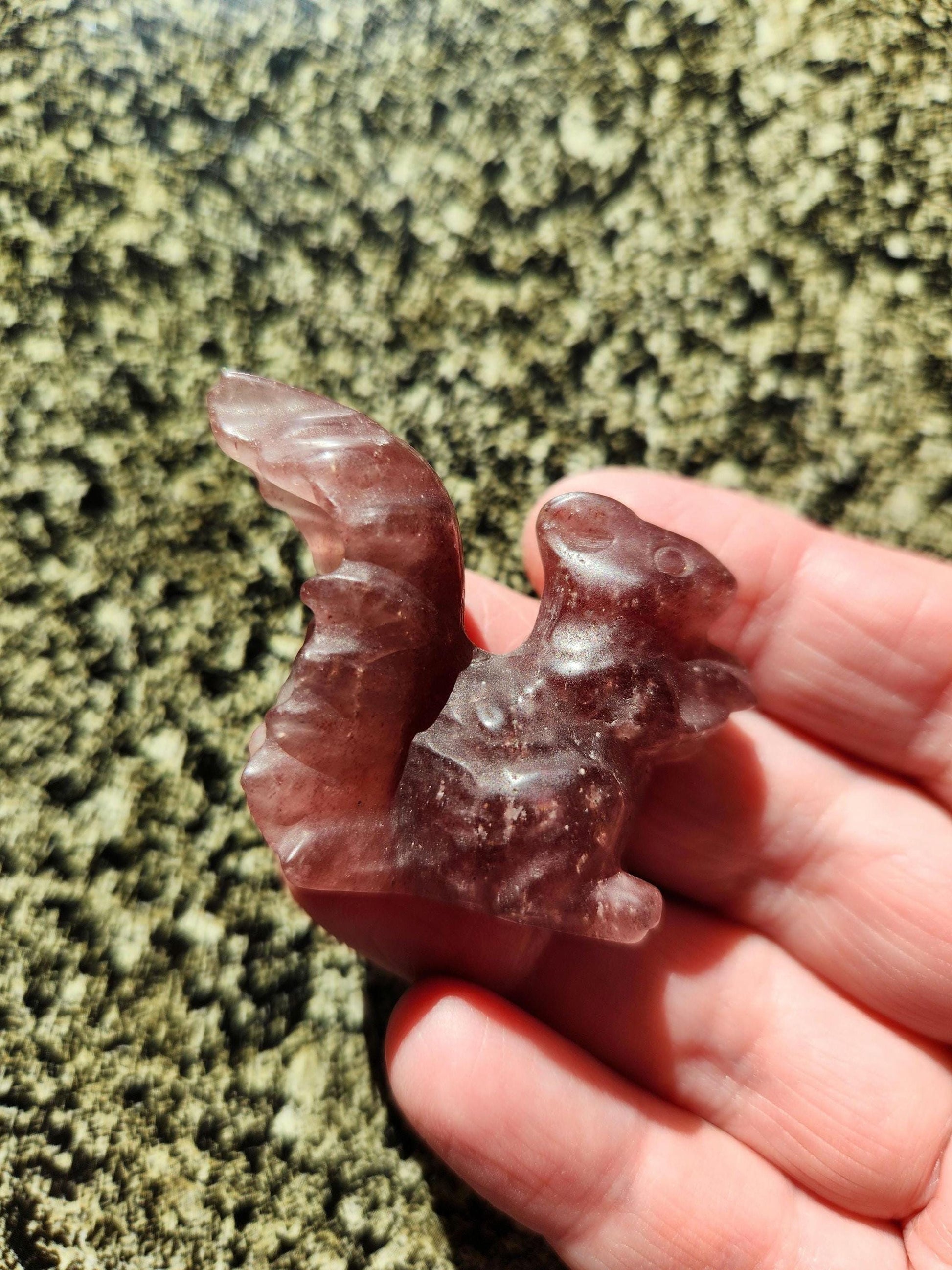 Strawberry Quartz Carved Squirrel: Natural Crystal Figurine