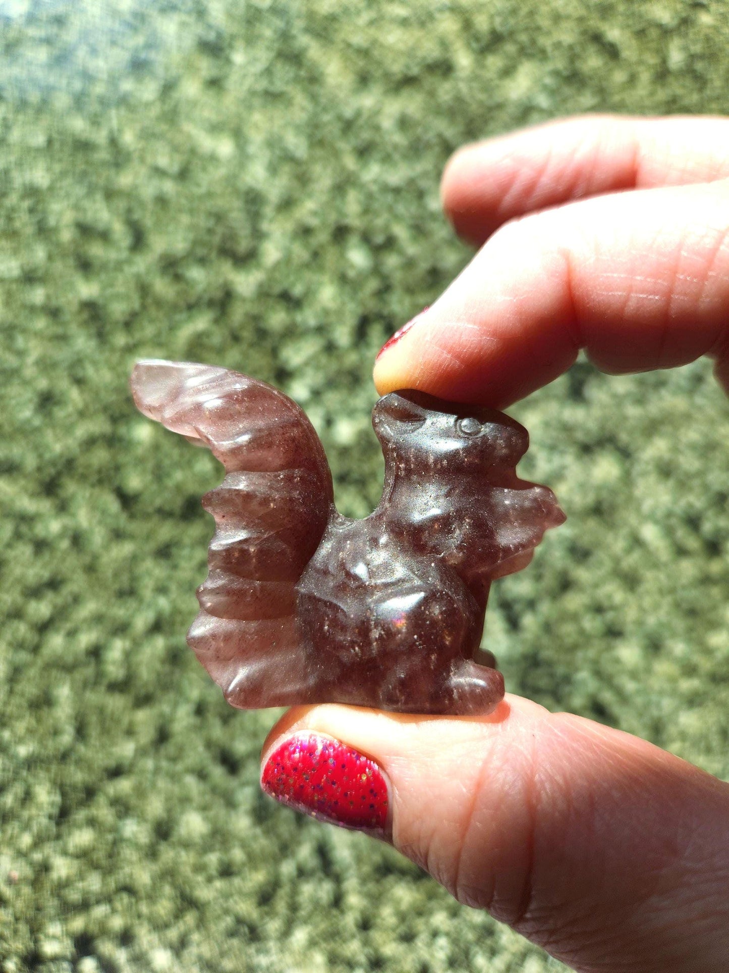 Strawberry Quartz Carved Squirrel: Natural Crystal Figurine