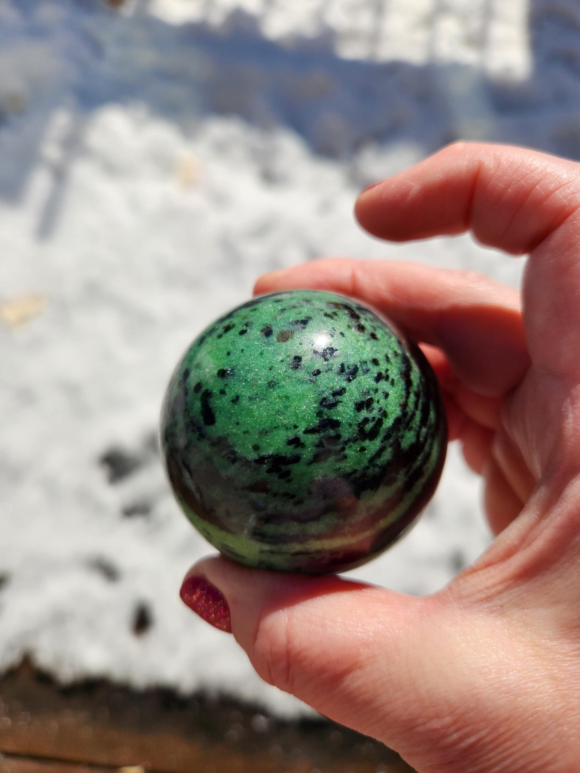 Ruby Zoisite Crystal Sphere, Anyolite