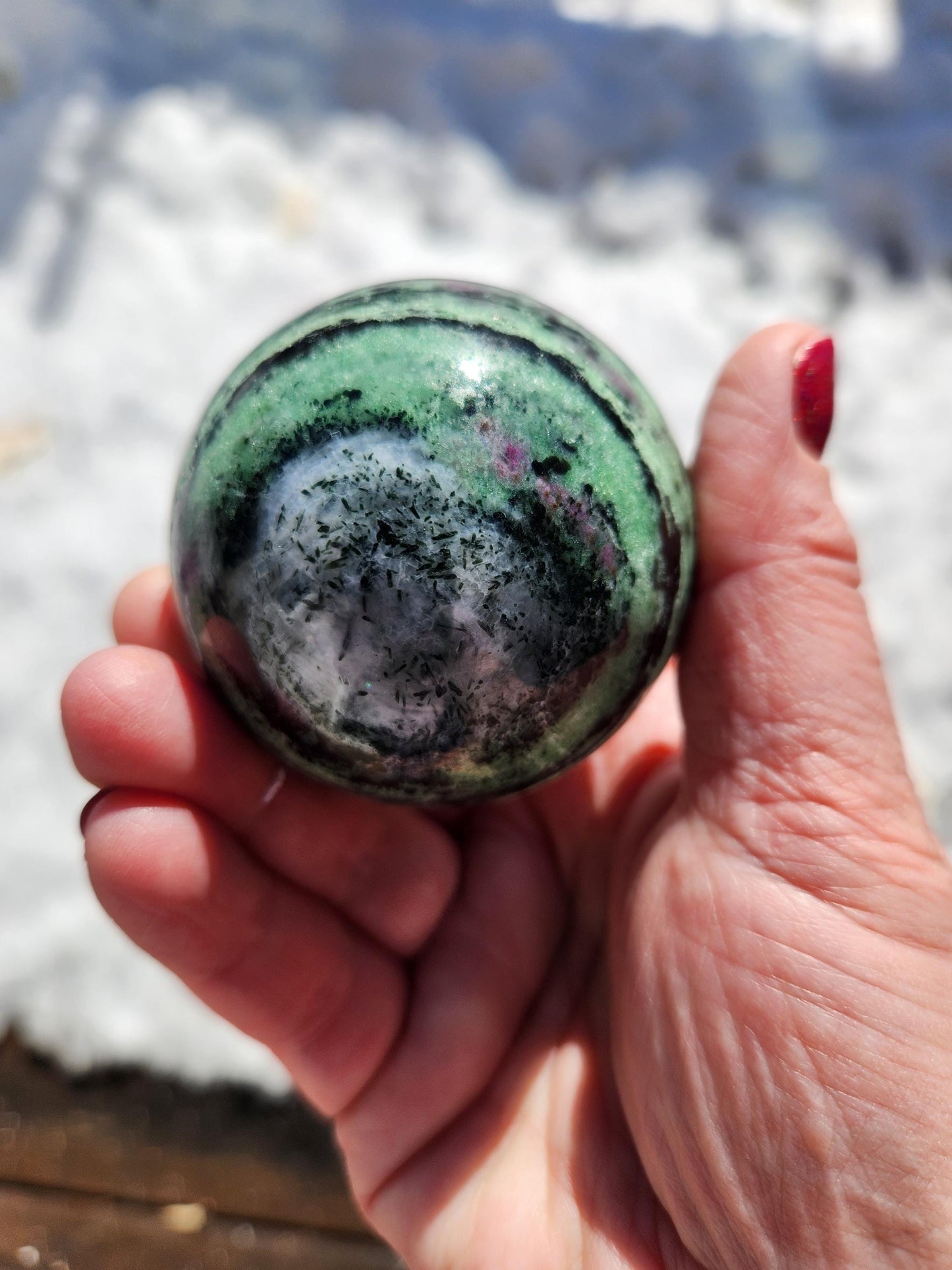 Ruby Zoisite Crystal Sphere, Anyolite