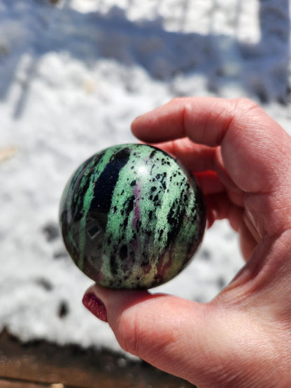 Ruby Zoisite Crystal Sphere, Anyolite