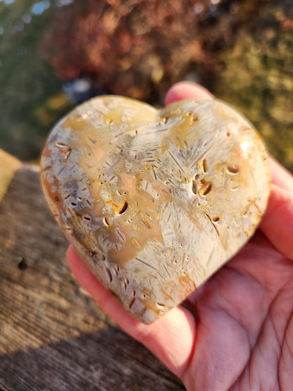 High Polished Bahia Jasper Crystal Heart, Hand Sized