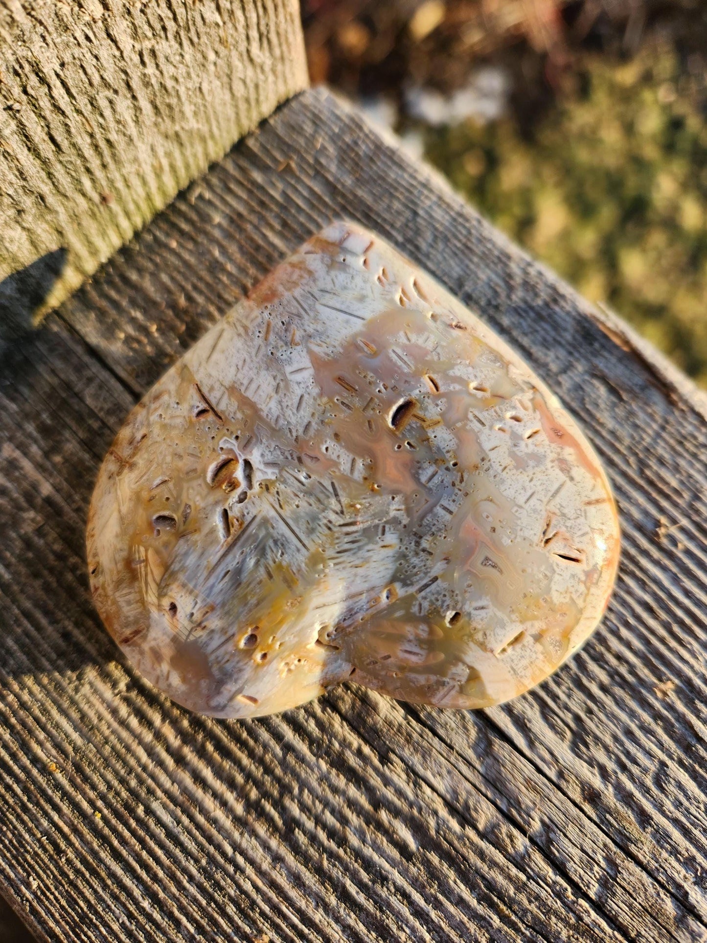High Polished Bahia Jasper Crystal Heart, Hand Sized