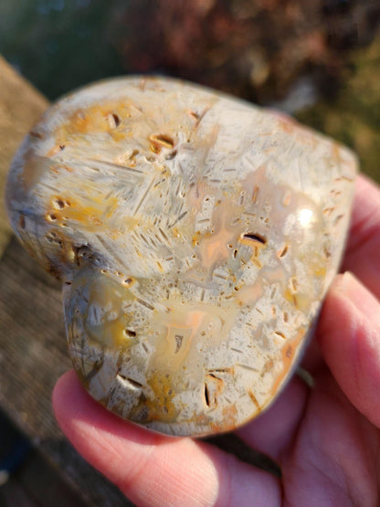 High Polished Bahia Jasper Crystal Heart, Hand Sized