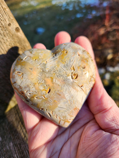 High Polished Bahia Jasper Crystal Heart, Hand Sized