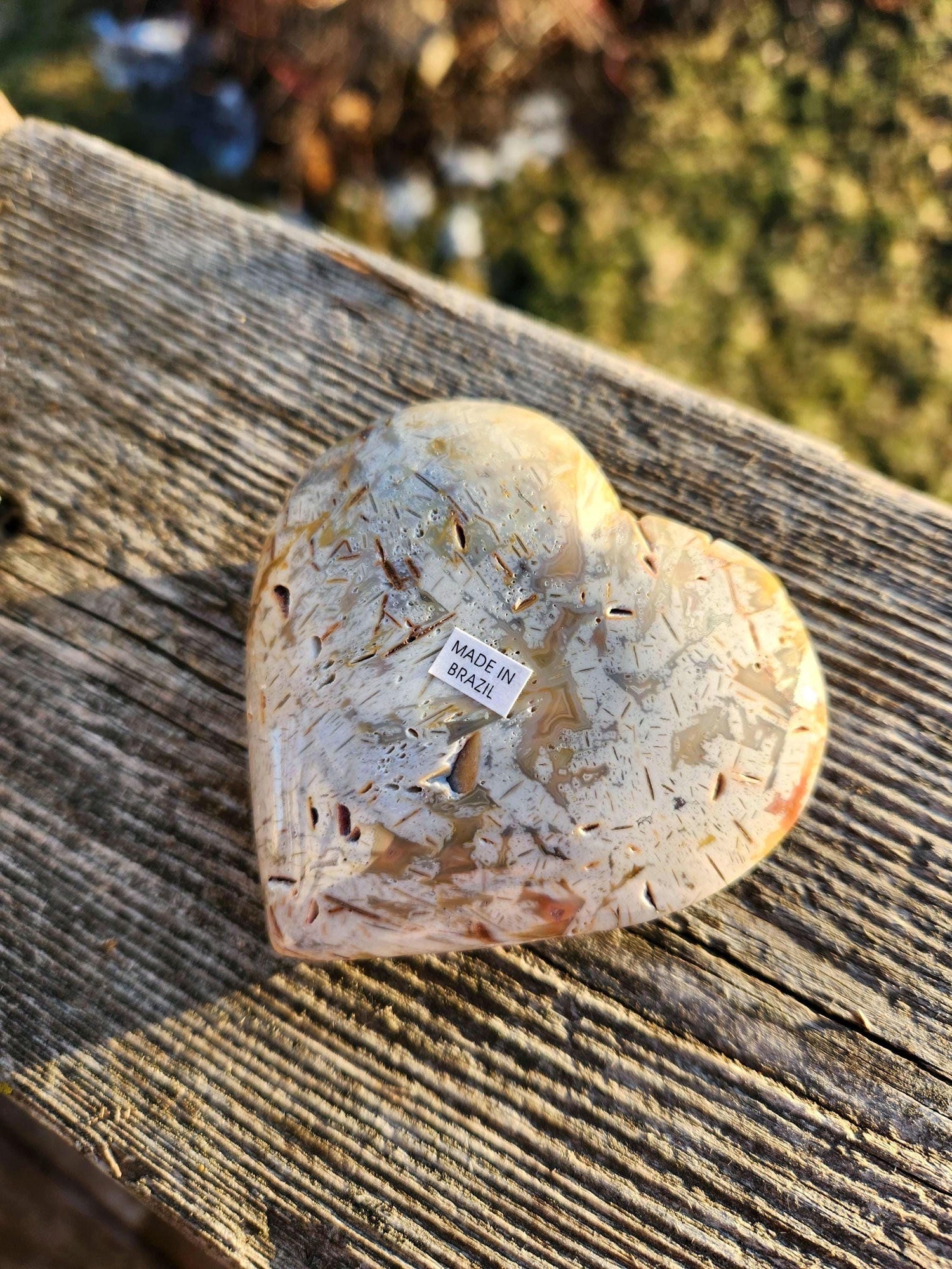 High Polished Bahia Jasper Crystal Heart, Hand Sized