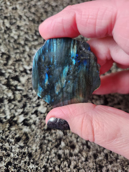 Labradorite Crystal Lion Coin Carving: Hand Carved Palm Stone with Extreme Flash