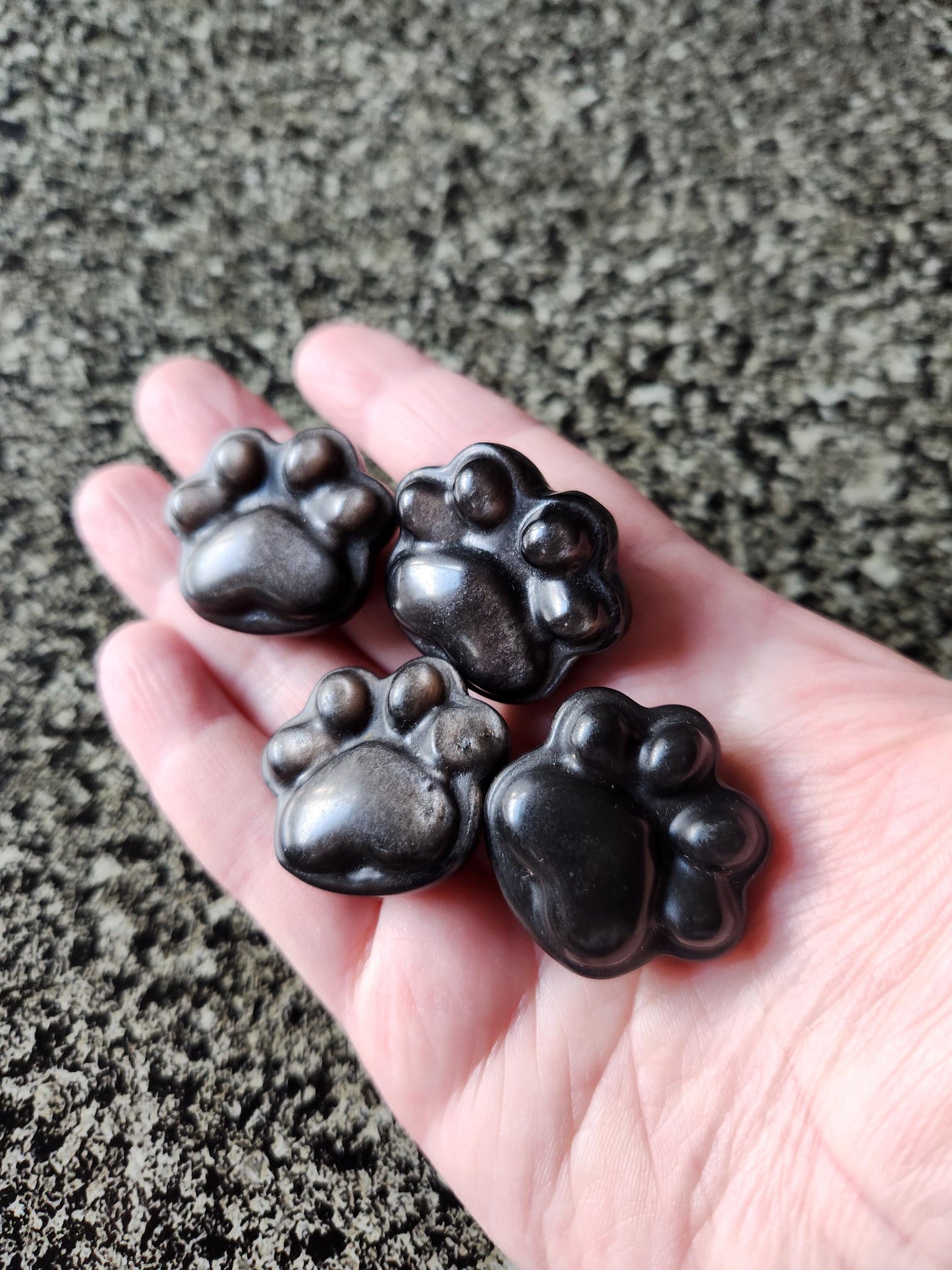 Silver Obsidian Crystal Paw: Pocket Sized, Smooth Carved Stone, One