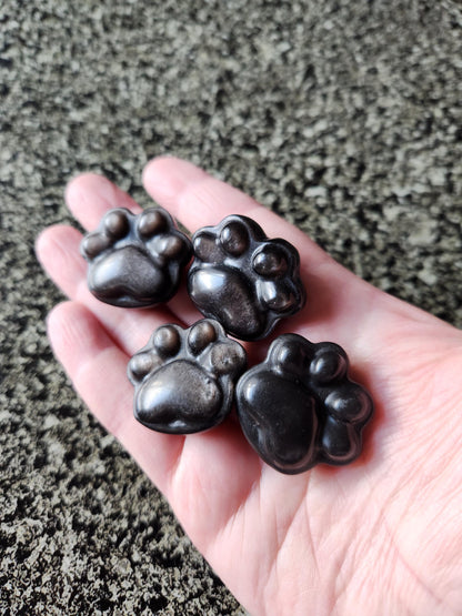 Silver Obsidian Crystal Paw: Pocket Sized, Smooth Carved Stone, One
