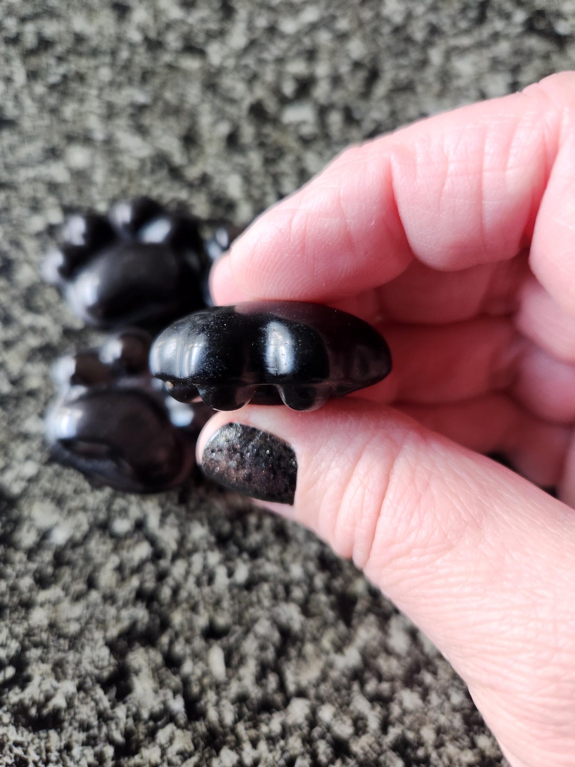 Silver Obsidian Crystal Paw: Pocket Sized, Smooth Carved Stone, One