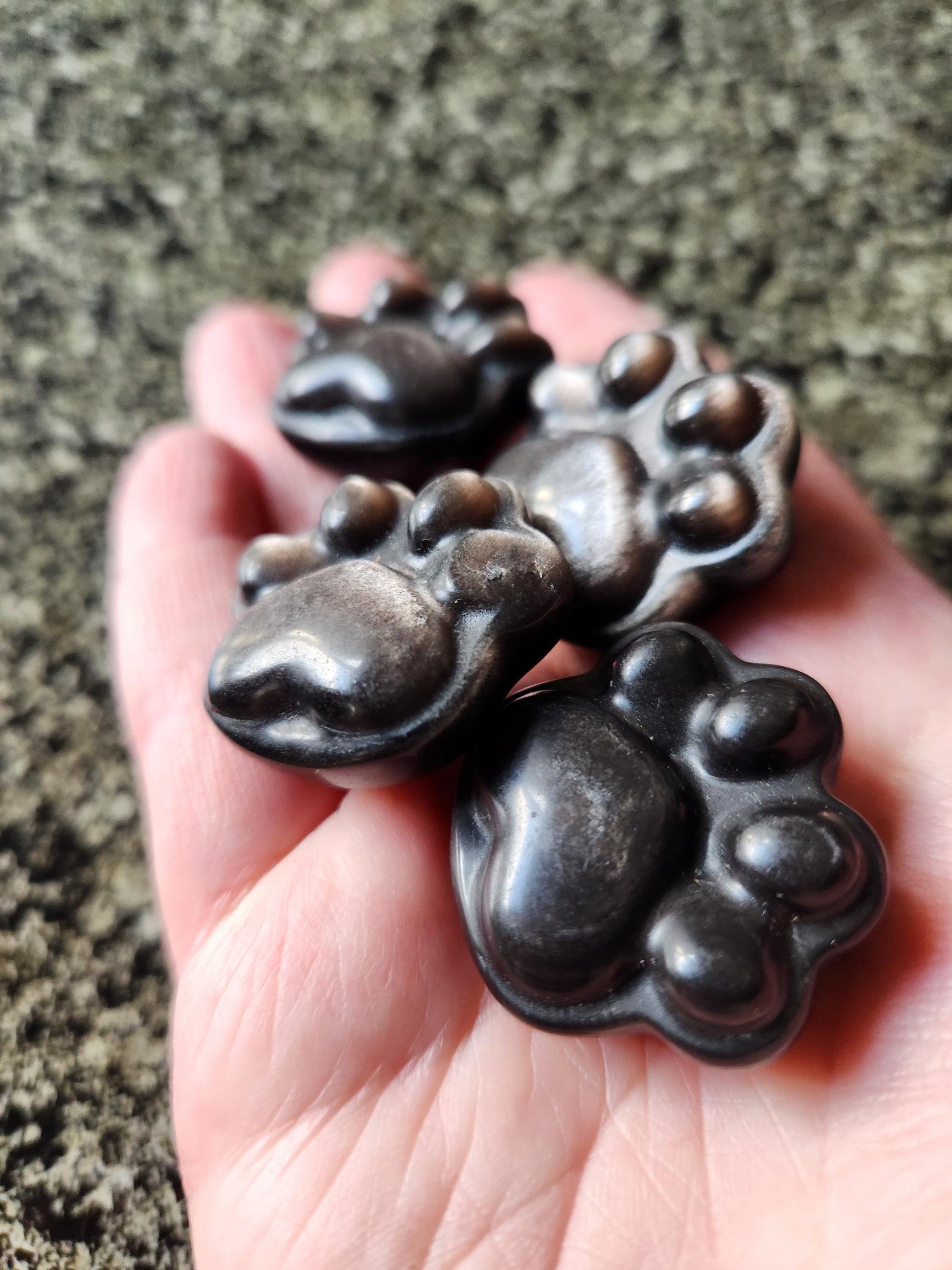 Silver Obsidian Crystal Paw: Pocket Sized, Smooth Carved Stone, One