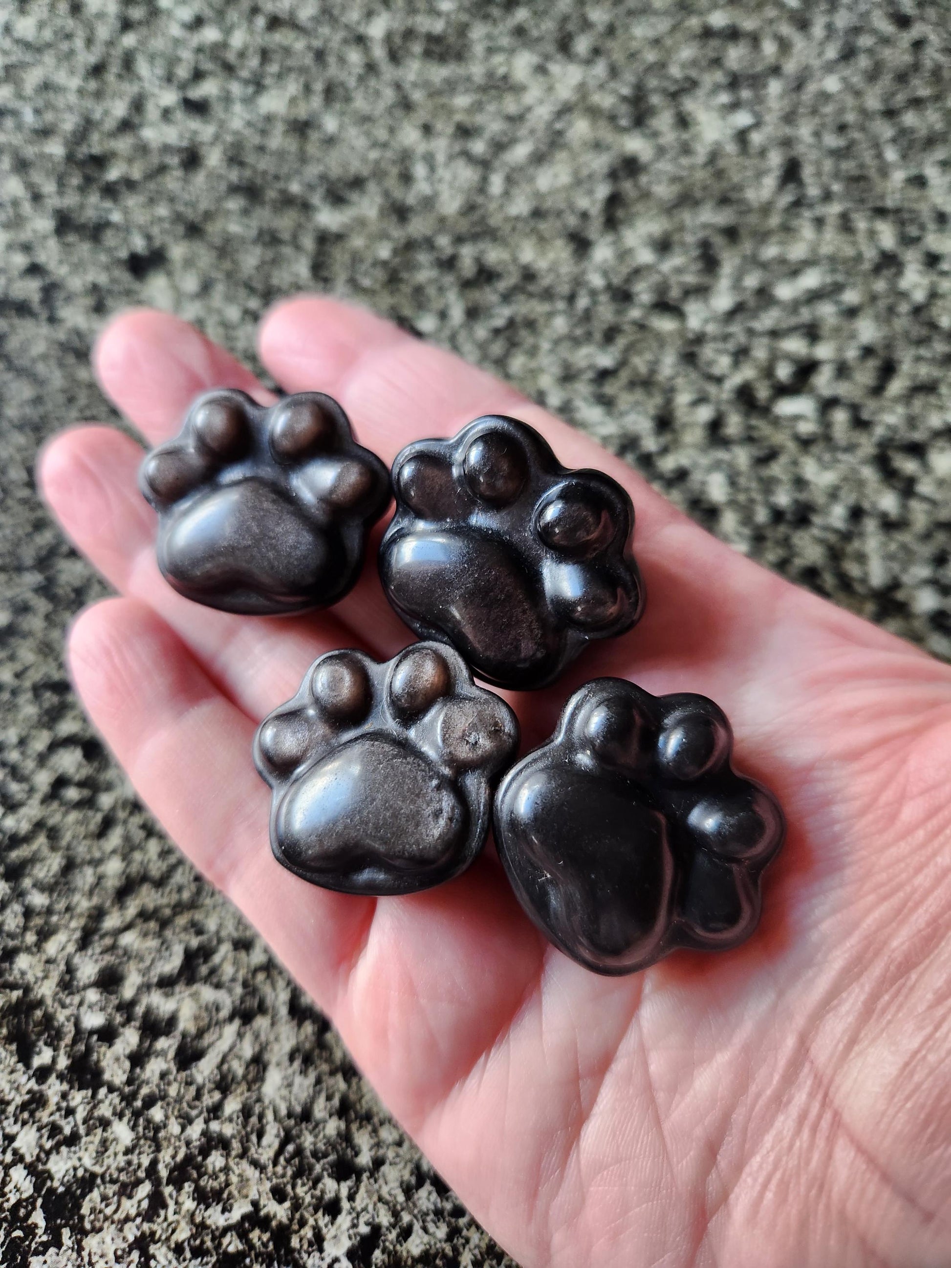 Silver Obsidian Crystal Paw: Pocket Sized, Smooth Carved Stone, One