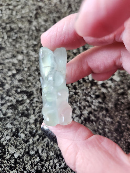 Light Green Fluorite with Purple Stripes Crystal Angel or Fairy - Unique Carved Stone, Small