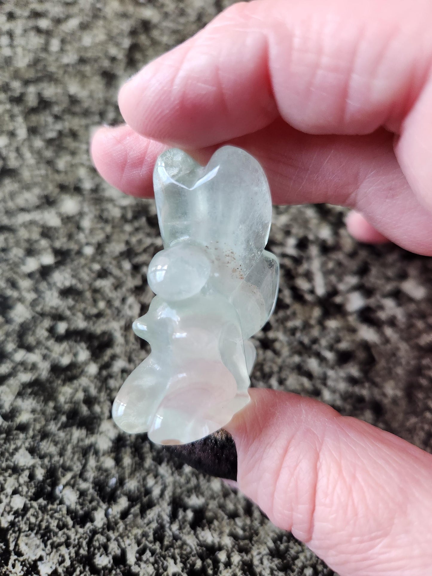 Light Green Fluorite with Purple Stripes Crystal Angel or Fairy - Unique Carved Stone, Small